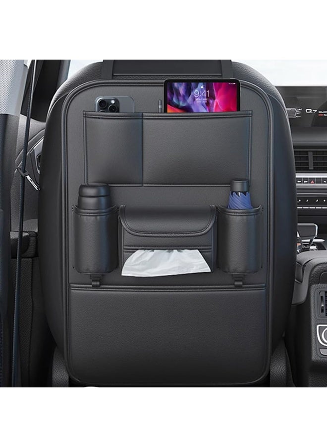 YelaJoy Car Backseat Storage Bag, Seat Back Organizer with Tissue Box, Multifunctional Kick Mat, Backseat Protector Cover Pad, Large Capacity Seat Back Storage Hanging Bag - Image 1