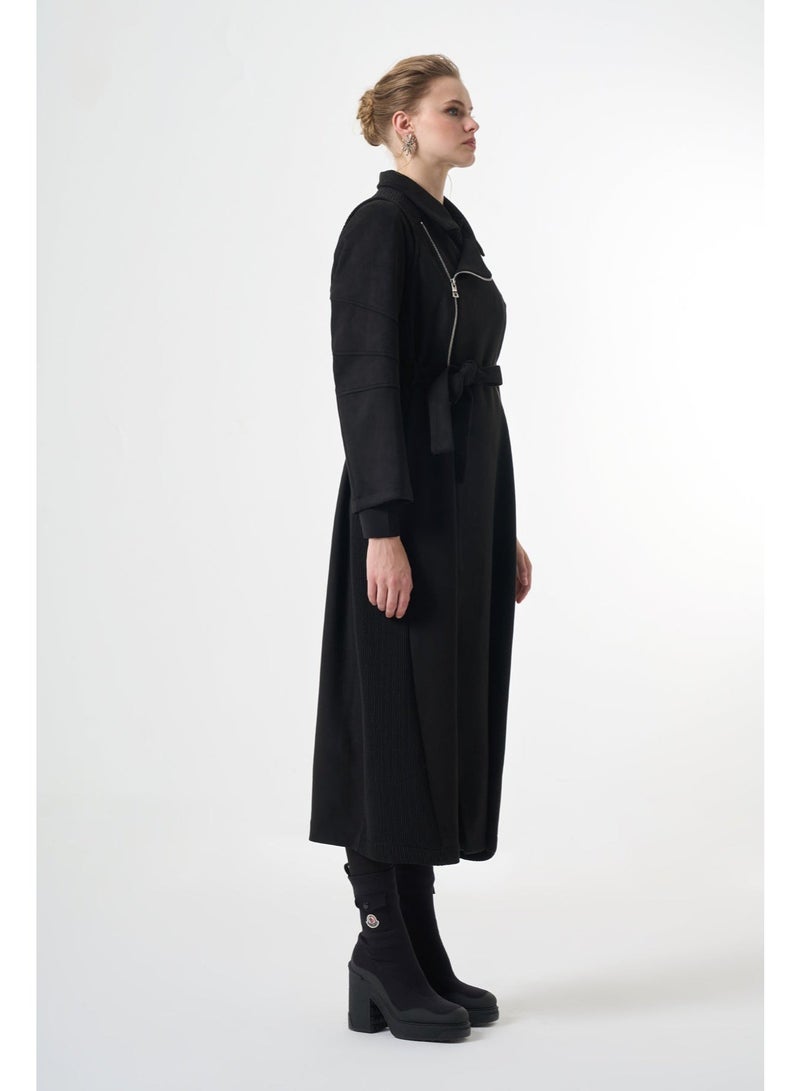 MissWhence Suede trench coat - Black Patterned - Image 2