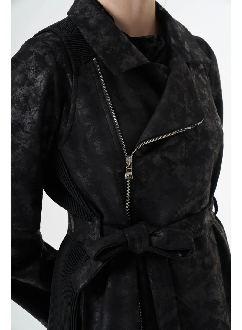 MissWhence  Suede trench coat - Black Patterned for Women | Best Price UAE