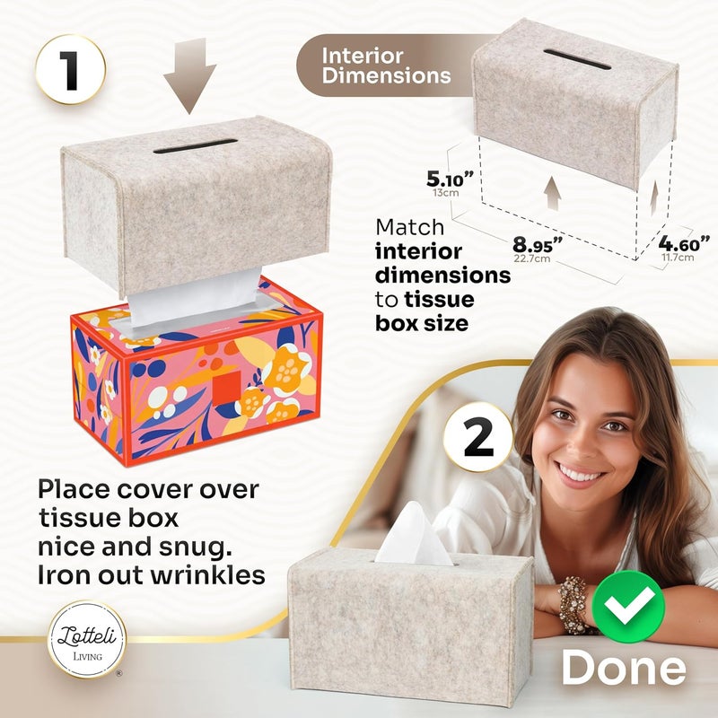 LOTTELI KITCHEN Felt Tissue Box Cover, Rectangle, Modern Design, Compatible with Kleenex Puffs Kirkland Boxes 9.25 x 4.72 x 4.53” - Single - Image 4