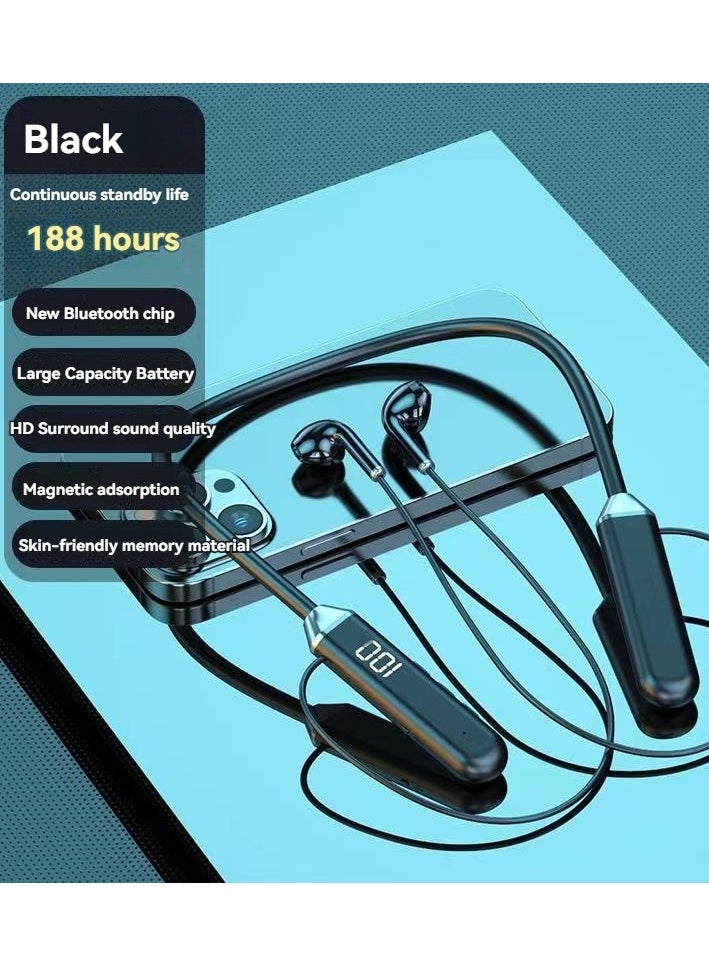 Generic New digital display wireless bluetooth sports headset digital display hanging neck type ultra long battery life bluetooth headset black  - Image 1