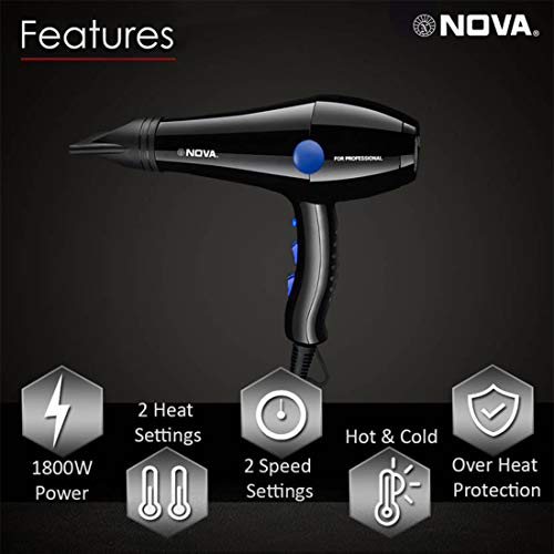 Nova NHP 8211 1800 Watts Proffesional Hair Dryer for Women (Blue) - Image 2