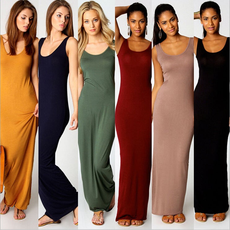 Women's Solid Color Sleeveless Maxi Bodycon Dress - Image 1