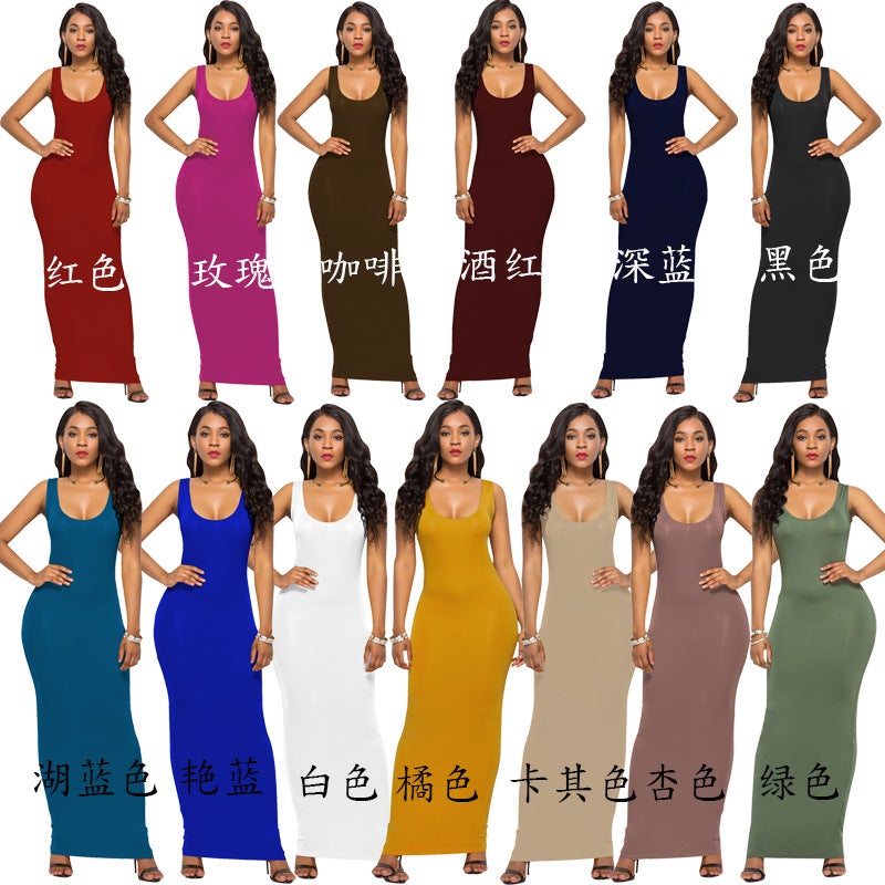 Women's Solid Color Sleeveless Maxi Bodycon Dress - Image 2
