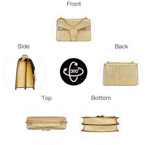 DEEPMEOW Leather Shoulder Bag Chain Purse for Women - Fashion Crossbody Bags Vintage Snake Print Underarm Bag Square Satchel Clutch Handbag（GOLD） - Image 3