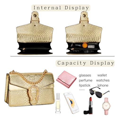 DEEPMEOW Leather Shoulder Bag Chain Purse for Women - Fashion Crossbody Bags Vintage Snake Print Underarm Bag Square Satchel Clutch Handbag（GOLD） - Image 5