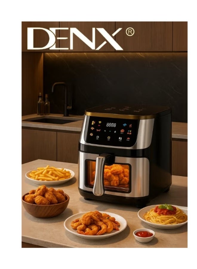 دينكس قلاية هوائية ذكية متعددة الوظائف من DENX موديل DX3409 بسعة 8 لتر، شاشة لمس ملونة، نافذة شفافة، طهي بدون زيت، تنظيف سهل، قدرة 1800 واط، قفل أمان، برمجة تلقائية للطهي - Image 2