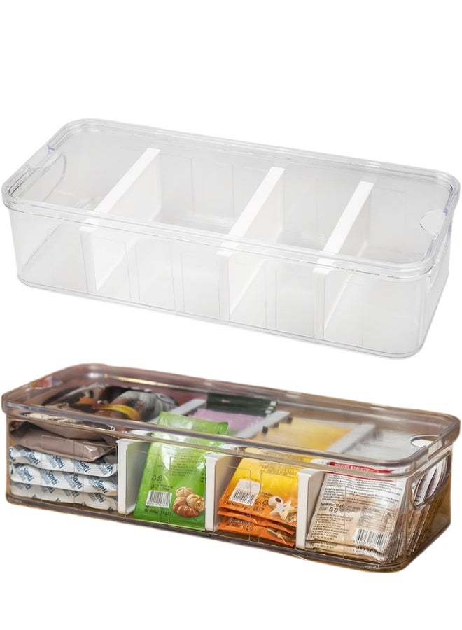 صندوق تنظيم بلاستيك شفاف قابل للتكديس بقياس 380x165x95 مم، منظم مشروبات مع فواصل قابلة للإزالة لتخزين العلب والزجاجات، مثالي لترتيب المطبخ، البانري، الخزائن، والأدراج، صناديق تخزين كبيرة وعمليّة لترتيب المشروبات، العصائر، المياه، المشروبات الغازية، مستلزمات المطبخ، منظم أدوات المطبخ، تصميم متين وشفاف لحماية المحتويات وتنظيم كل شيء بطريقة مرتبة وسهلة الوصول - Image 1