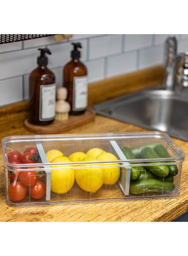 صندوق تنظيم بلاستيك شفاف قابل للتكديس بقياس 380x165x95 مم، منظم مشروبات مع فواصل قابلة للإزالة لتخزين العلب والزجاجات، مثالي لترتيب المطبخ، البانري، الخزائن، والأدراج، صناديق تخزين كبيرة وعمليّة لترتيب المشروبات، العصائر، المياه، المشروبات الغازية، مستلزمات المطبخ، منظم أدوات المطبخ، تصميم متين وشفاف لحماية المحتويات وتنظيم كل شيء بطريقة مرتبة وسهلة الوصول - Image 3