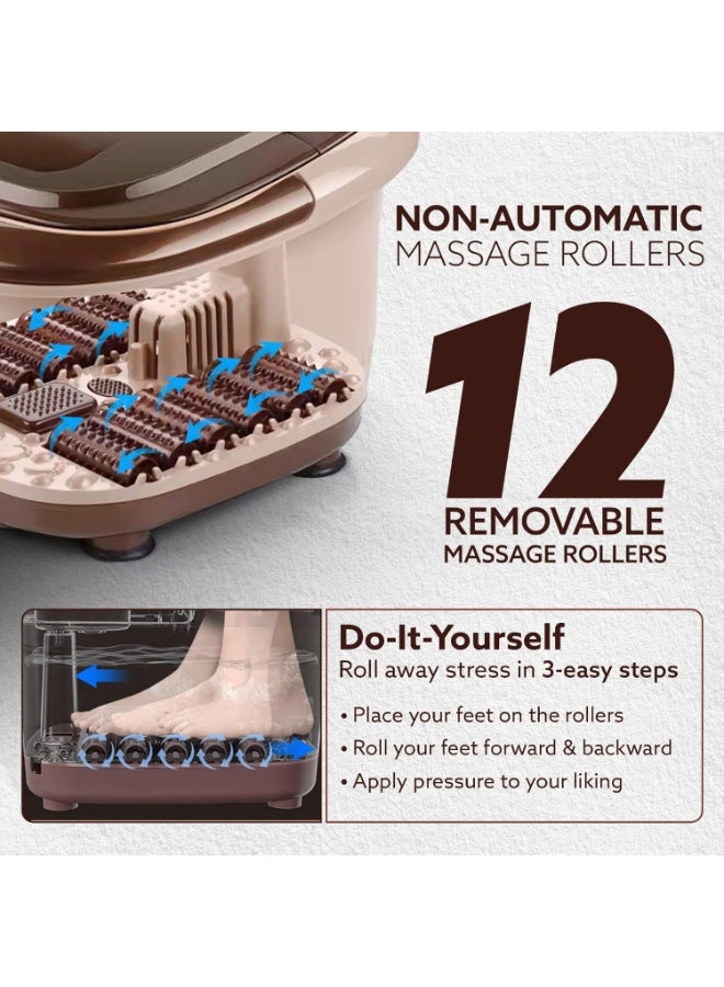 AGARO Regency Manual Foot Spa Bath Massager With Heat, 12 Massage Rollers, Heating Function, Adjustable Temperature Control, For Soothing Massage, Beige & brown - Image 4