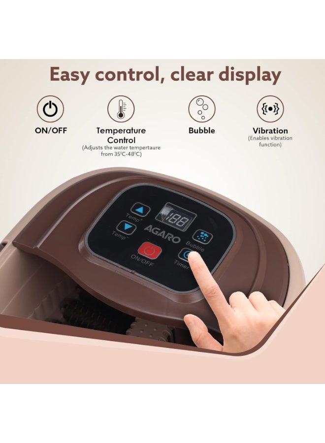 AGARO Regency Manual Foot Spa Bath Massager With Heat, 12 Massage Rollers, Heating Function, Adjustable Temperature Control, For Soothing Massage, Beige & brown - Image 2
