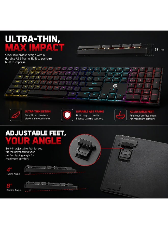 FANTECH ATOM AIR108 MK314 Gaming Mechanical Keyboard - Low Profile Red Switches - RGB 17 Modes - Extra Keycaps - Image 3