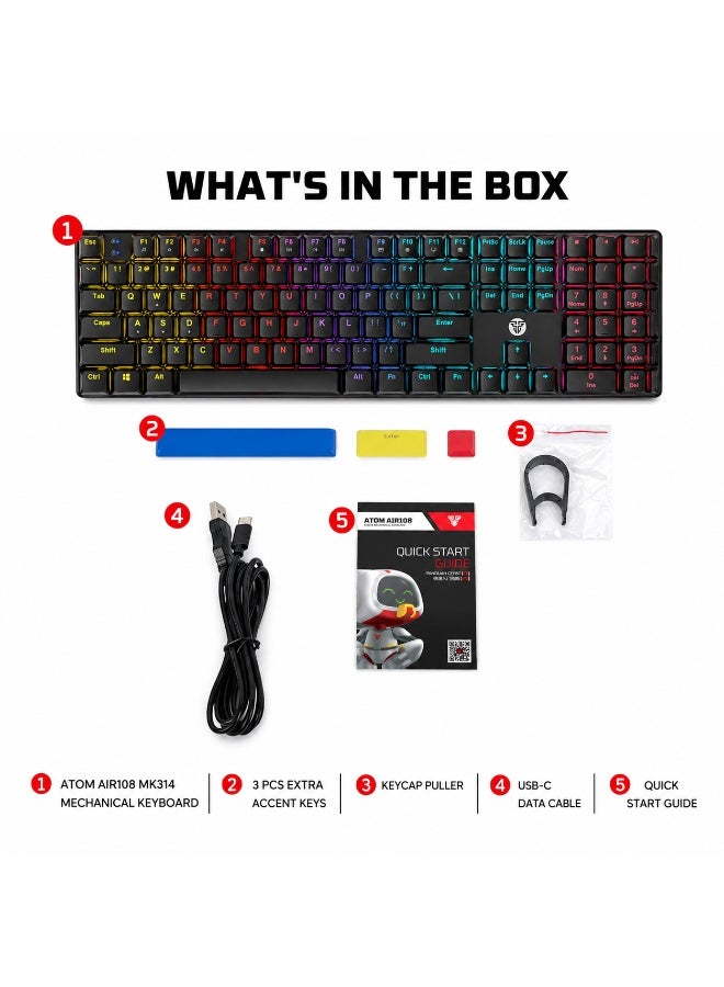 FANTECH ATOM AIR108 MK314 Gaming Mechanical Keyboard - Low Profile Red Switches - RGB 17 Modes - Extra Keycaps - Image 2