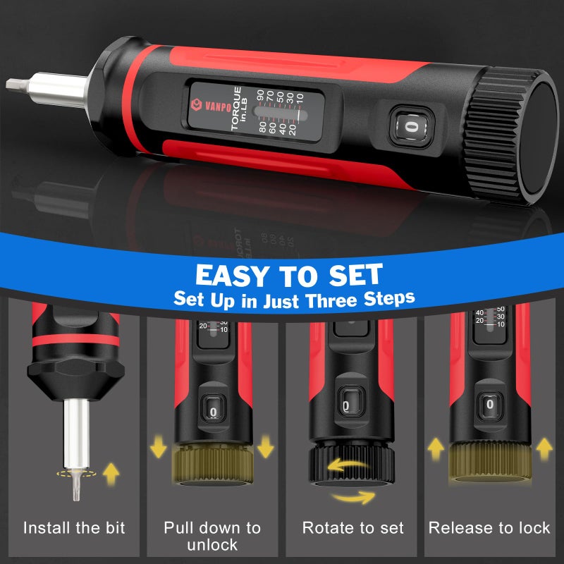 VANPO Torque Screwdriver, 10-90In-lb Torque Screw Driver Wrench Driver Set, 1/4â€ Drive Inch Pounds Torque Wrench Screwdriver with 60 S2 Bits for Maintenance, Tools, DIY, Bike Repairing and Mounting - Image 5