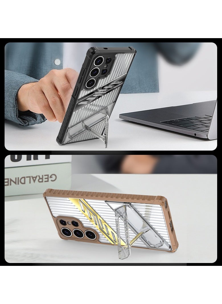 كاس: السرعة - جراب شفاف ممتاز مضاد للسقوط مع حامل قابل للطي بتقنية 5G لهاتف Galaxy S25 Ultra - Image 1