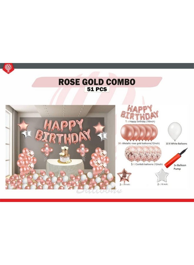 هونج كونج بالونز مجموعة من 51 قطعة من زينة عيد الميلاد باللون الذهبي الوردي من HK Balloons مع مجموعة أحرف عيد ميلاد سعيد من رقائق الألومنيوم، بالونات لاتكس، بالونات معدنية، شرائط تجعيد للبنات، زينة عيد ميلاد الزوجة - Image 2