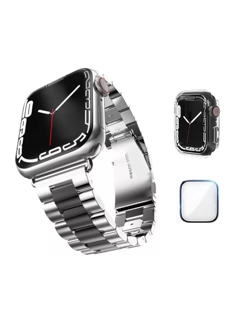 ELTRAZONE Stainless Steel Metal Strap Compatible Apple Watch 49mm/45mm/44mm/42m with Add on Screen Protector | Case Protector - Image 3