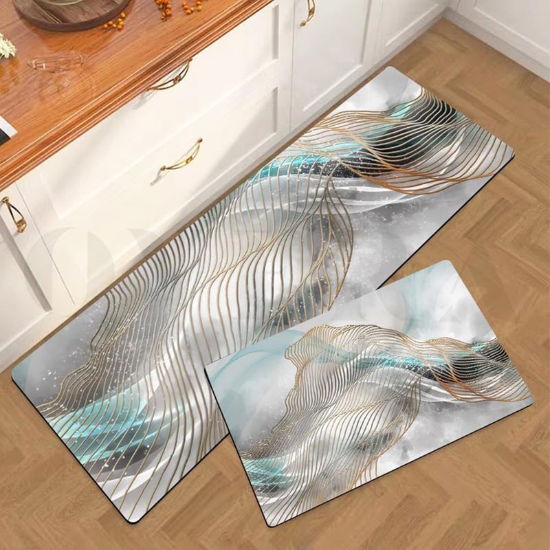 overa Kitchen Mats for Floor 2 Piece Kitchen Rugs and Mats Non Skid Washable Cushioned Kitchen Floor Rug Runner Set Anti Fatigue Kitchen Mat Abstract Art - Image 2