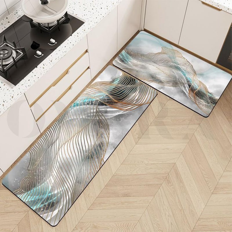 overa Kitchen Mats for Floor 2 Piece Kitchen Rugs and Mats Non Skid Washable Cushioned Kitchen Floor Rug Runner Set Anti Fatigue Kitchen Mat Abstract Art - Image 1