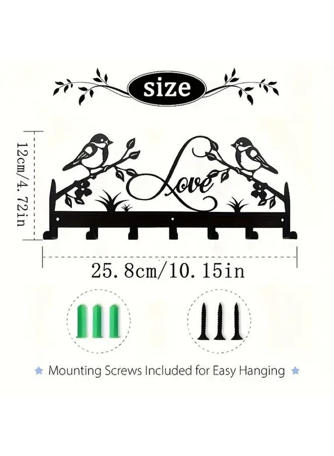 خطافات حائط معدنية سوداء بتصميم طيور الحب مقاومة للصدأ منظف ومعلق مفاتيح - Image 4