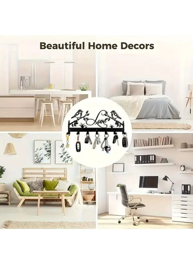 خطافات حائط معدنية سوداء بتصميم طيور الحب مقاومة للصدأ منظف ومعلق مفاتيح - Image 5