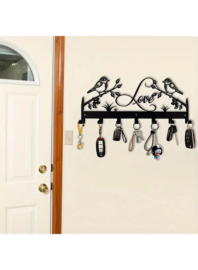 خطافات حائط معدنية سوداء بتصميم طيور الحب مقاومة للصدأ منظف ومعلق مفاتيح - Image 1