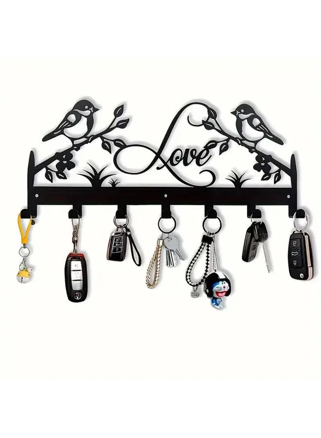 خطافات حائط معدنية سوداء بتصميم طيور الحب مقاومة للصدأ منظف ومعلق مفاتيح - Image 2