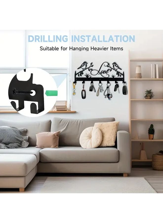 خطافات حائط معدنية سوداء بتصميم طيور الحب مقاومة للصدأ منظف ومعلق مفاتيح - Image 3
