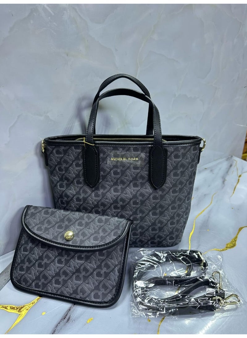 Michael MK Designer Dual Bag Set for Women – Black - Image 2