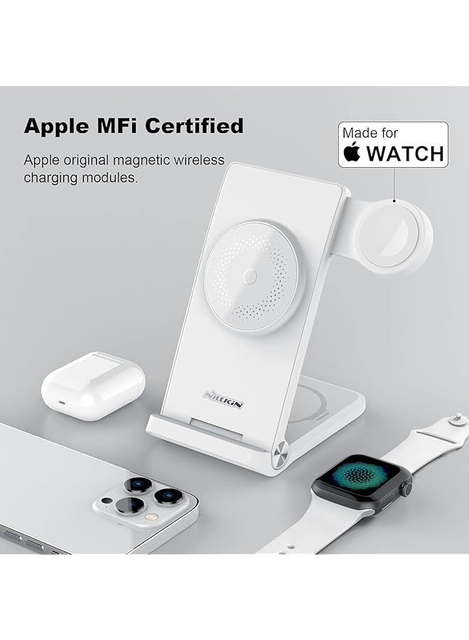 Nillkin 3 In 1 Wireless Charger Station With Magesafe For Mobile Phone Earphone Smart Watch With Mfi Certified Watch Wirelss Charger Cn Plug White - Image 2