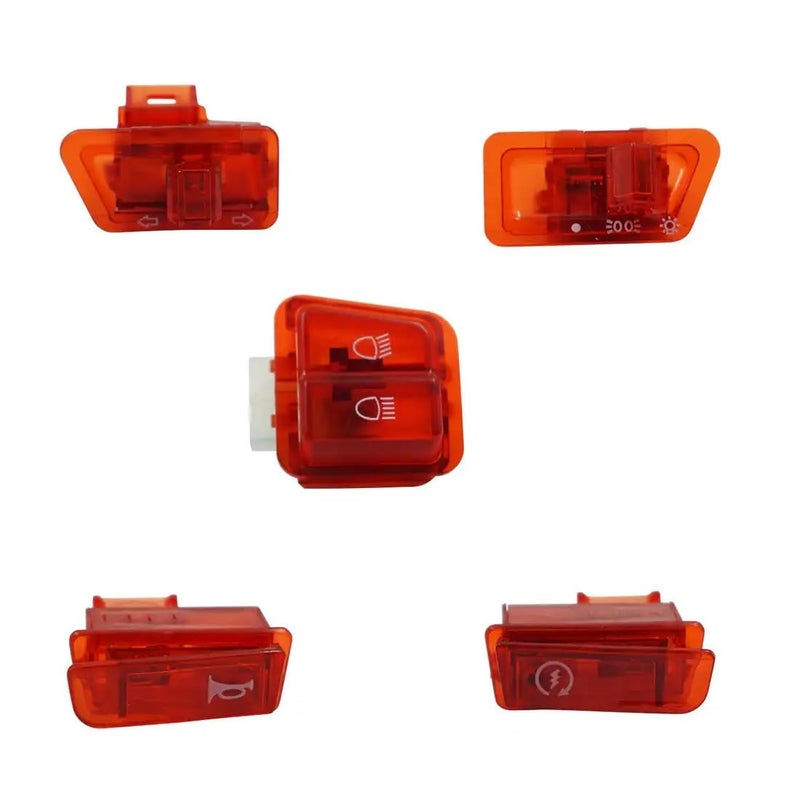 Cloudzy Motorcycle Transparent Horn Self-Start Indicator Headlight Dim/Dip Switches Button Fog Light Turn Signal Blinker High Low Beam Electric Start Modular Switch [ Pack of 5 ] (Red) - Image 1