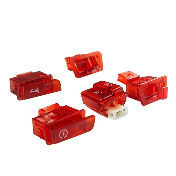 Cloudzy Motorcycle Transparent Horn Self-Start Indicator Headlight Dim/Dip Switches Button Fog Light Turn Signal Blinker High Low Beam Electric Start Modular Switch [ Pack of 5 ] (Red) - Image 2