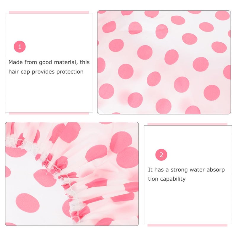 Peva Reusable Waterproof Shower Caps 6pcs Large Elastic Dot Print Long Hair - Image 4