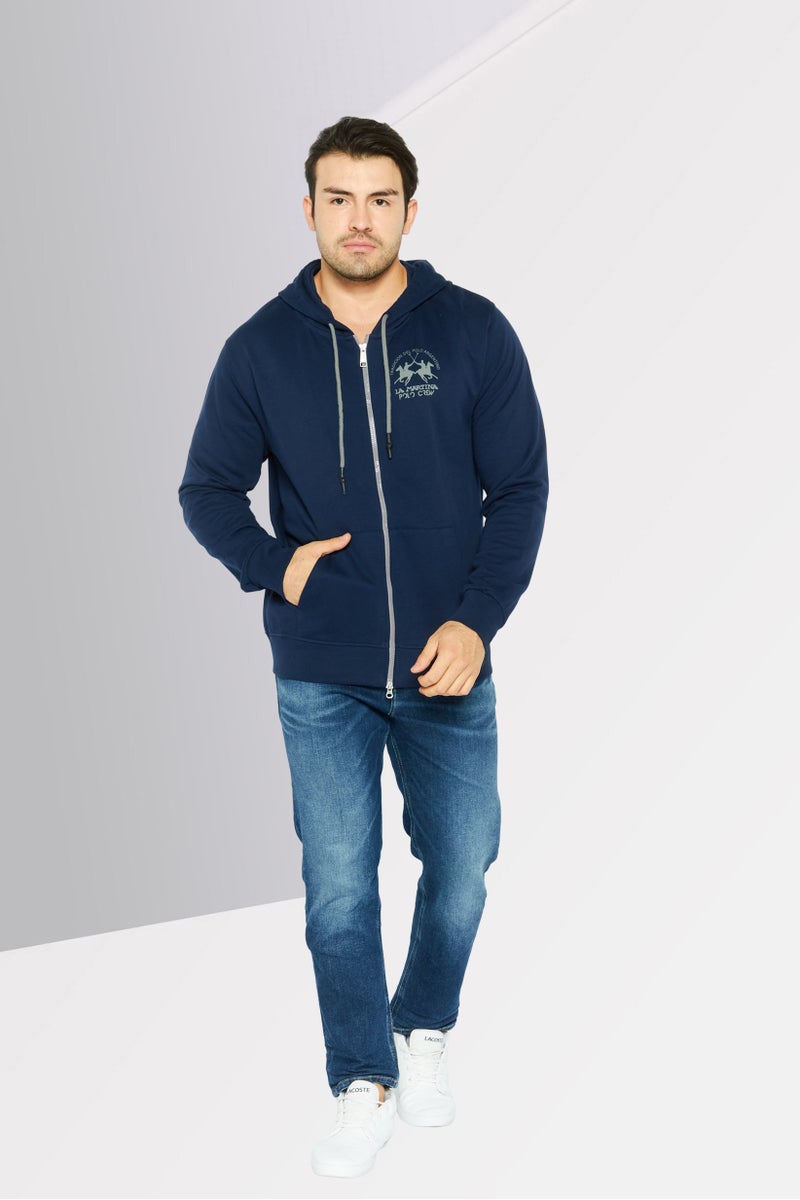 La Martina Men Hooded Brand Logo Long Sleeve Hoodie, Blue - Image 4