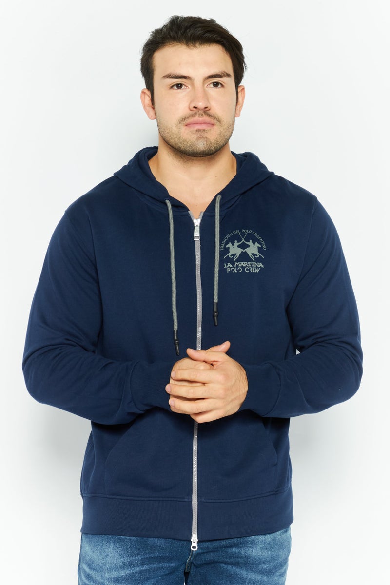 La Martina Men Hooded Brand Logo Long Sleeve Hoodie, Blue - Image 1