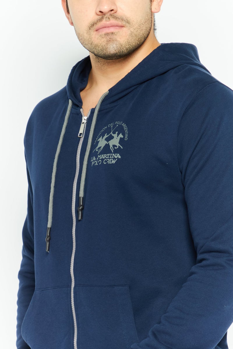 La Martina Men Hooded Brand Logo Long Sleeve Hoodie, Blue - Image 2