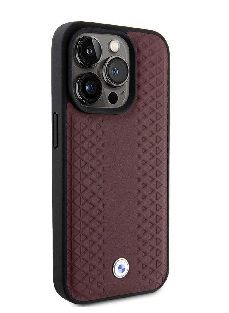 بي إم دبليو حافظة جلدية بنمط الماسة لهاتف آیفون 15 برو - عنابي - Image 5