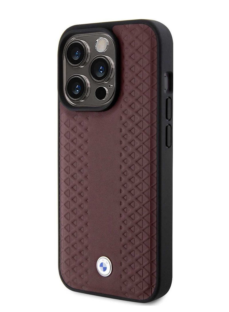 بي إم دبليو حافظة جلدية بنمط الماسة لهاتف آیفون 15 برو - عنابي - Image 2