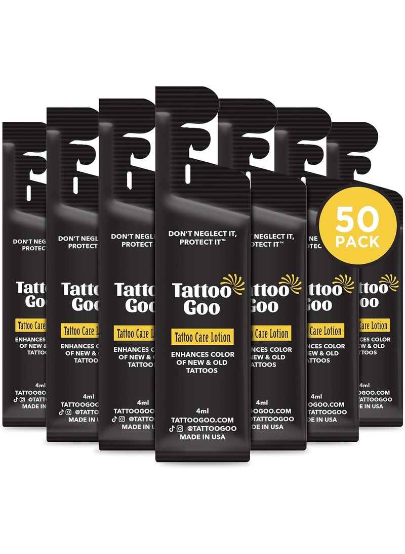 tattoo goo Tattoo Goo After Care Lotion Moisturizing Natural Tattoo Lotion for Color Enhancement with Olive Oil Healix Gold and Panthenol Vegan and PetroleumFree 50 Travel Size Packets Packaging May Vary 