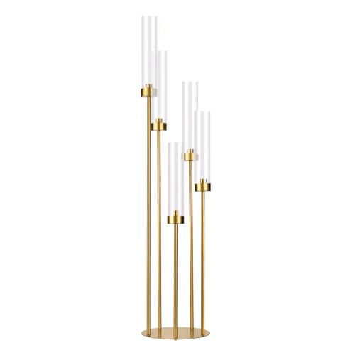 Fullvaseer Tall 5 Arm Candle Holder for Wedding Table,39.4'' Tall Candelabra with Acrylic Lampshade for Birthday Party Home Decoration Halloween Christmas Day Fit LED Taper Candles - Image 1