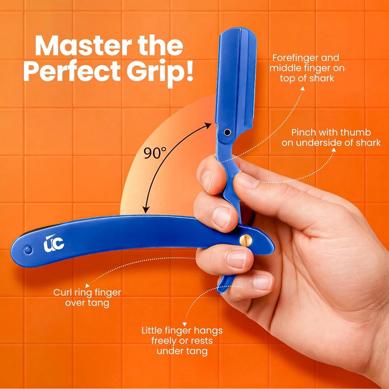 Utopia Care Professional Straight Razor for Men, Barber Straight Edge Razor Safety with 100-Pack Derby Blades - 100 Percent Stainless Steel - Blue - Image 4