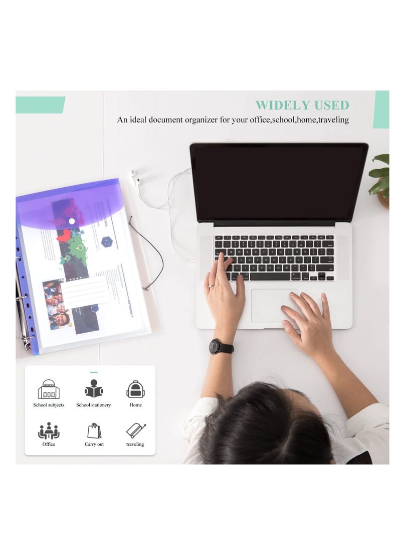 Y&D - 12PCS Expandable A4 Plastic Wallets Folders Document Files Popper with Button Closure and Lable Pocket for Home, Office School Files, Punched Pockets （six colors） - Image 1