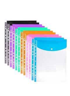Y&D 12PCS Expandable A4 Plastic Wallets Folders Document Files Popper with Button Closure and Lable Pocket for Home, Office School Files, Punched Pockets （six colors）  - Image 1