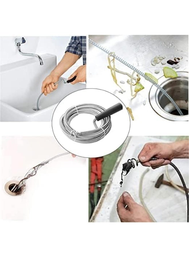 ECVV Flexible Spring Wire Sink & Drain Cleaner Hair Removal Tool Metal Snake Brush with Plastic Handle Drain Opener for Kitchen, Basins, Toilet, Bathroom, Bathtubs Sewers (SILVER) (3 METER) Silver - Image 4