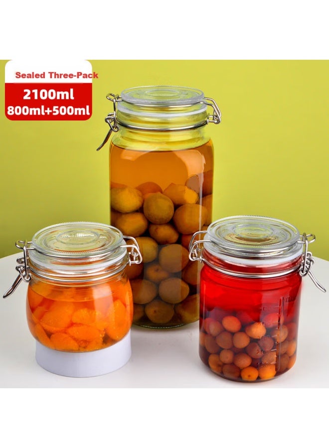 Scybe Glass Storage Jars For Infusing Liquor, Honey, Jam, Pickles, 2.1l + 0.8l + 0.5l - Image 1