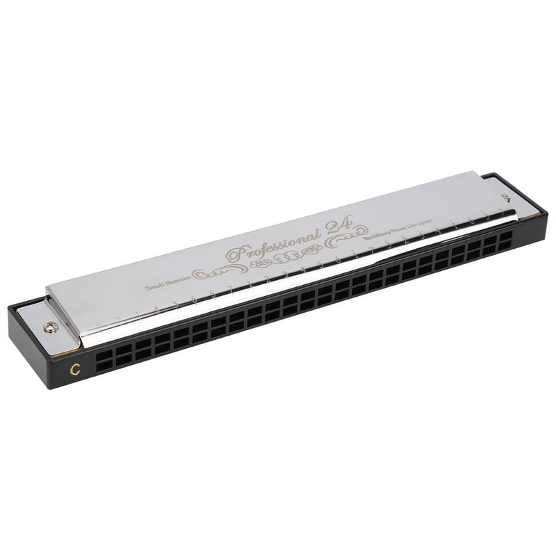C Key Harmonica 24‑Hole Polyphonic Student Adult Beginner Playing Resin Accented Mouth OrganSilver - Image 5