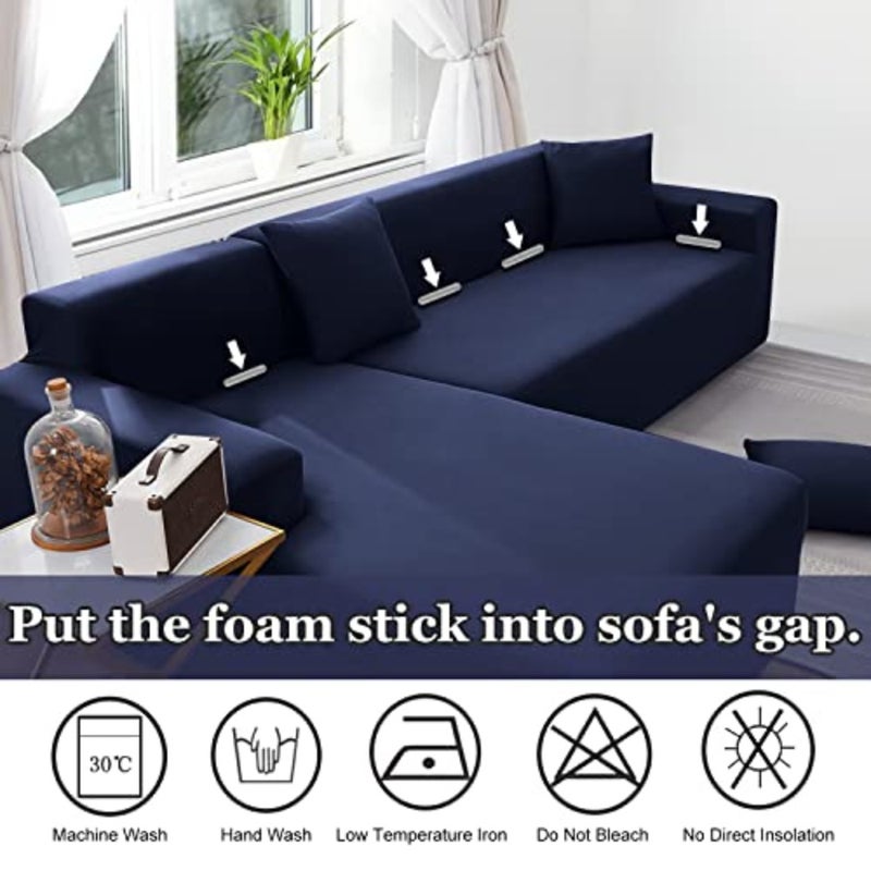 NAISI Couch Cover L Shape 2 Pieces Sofa Cover Soft Stretch Slipcovers with 2pcs Pillowcases Furniture Protector Sectional Couch Covers 3 Seater + 3 Seater Navy - Image 4