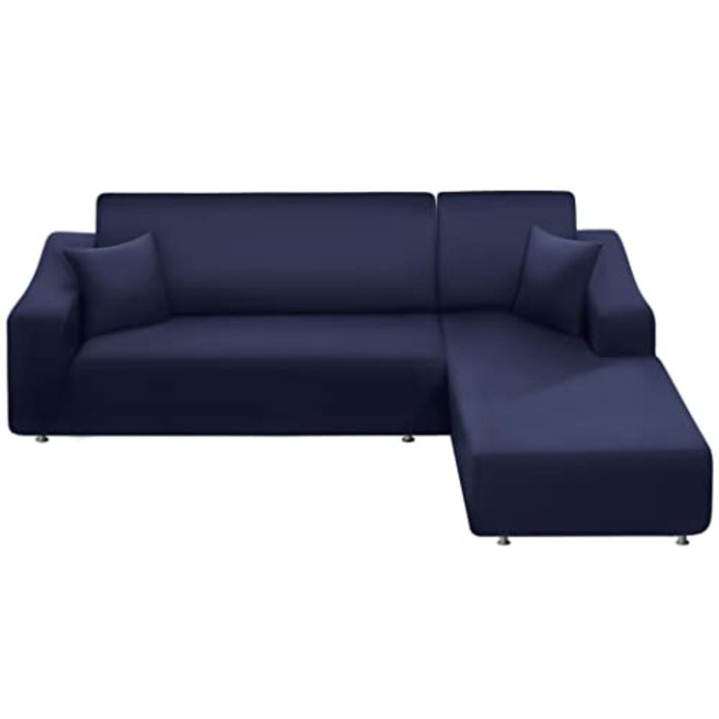 NAISI Couch Cover L Shape 2 Pieces Sofa Cover Soft Stretch Slipcovers with 2pcs Pillowcases Furniture Protector Sectional Couch Covers 3 Seater + 3 Seater Navy - Image 1