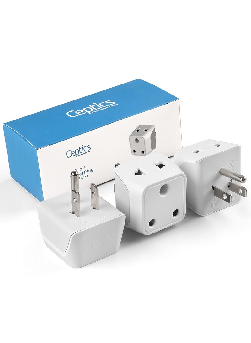 Ceptics Ceptics India to USA Converter Plug Type B Canada Travel Adapter 2 in 1 USA Dual Input Perfect for Laptop Phones Cameras CE RoHS 3 Pack Lifetime Limited Warranty  - Image 2