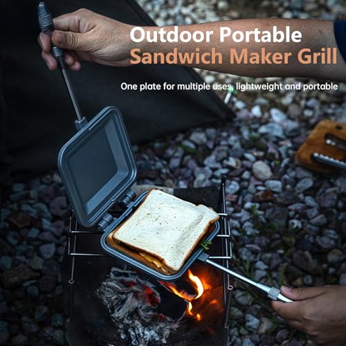 camping moon Campingmoon Campfire Sandwich Maker Camping BreadToaster Aluminum Hot Sandwich Stovetop Grill Pan Campfire Pie Cooking Equipment Sliver - Image 3